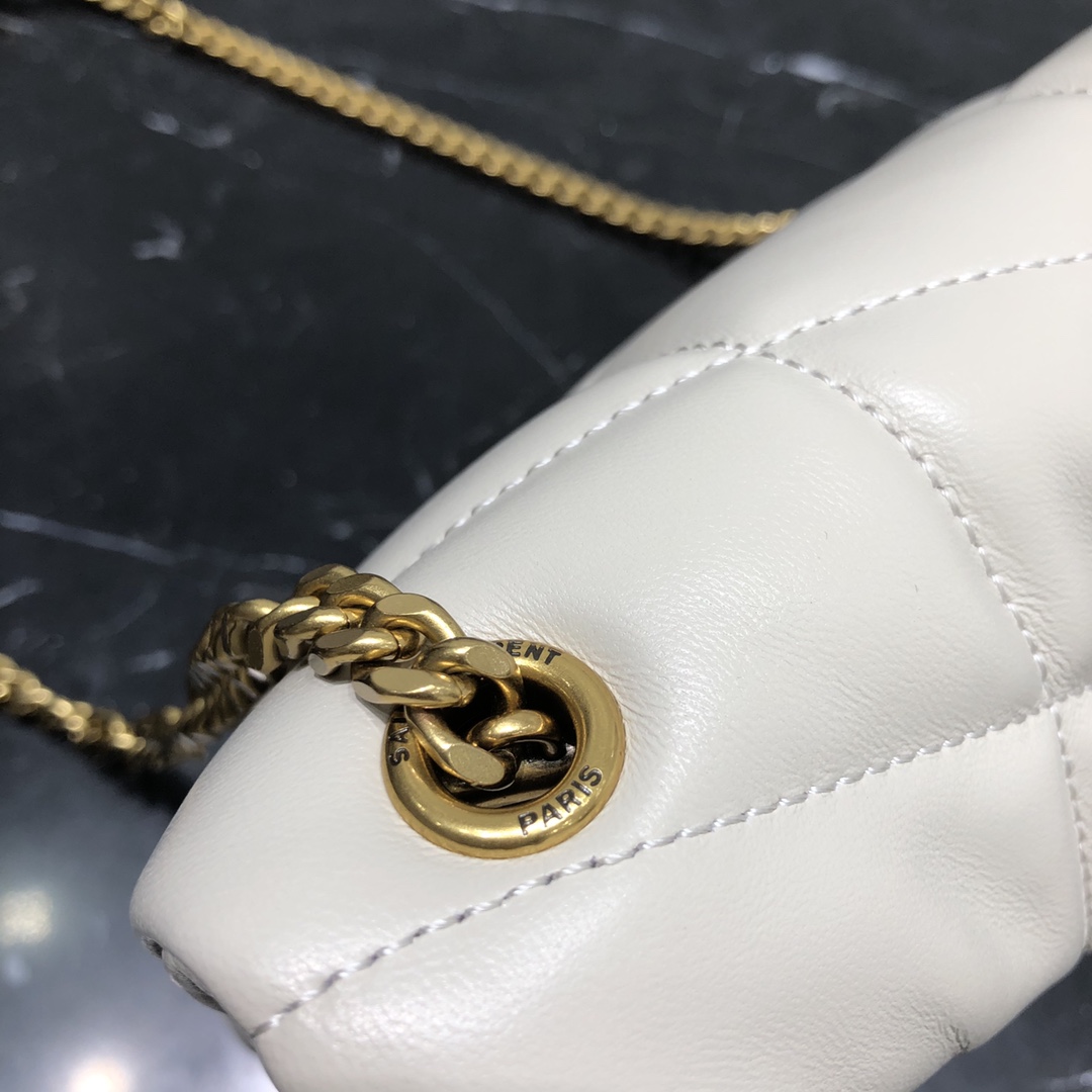 Saint Laurent Loulou Puffer Toy Lambskin Shoulder Bag Handbag White 759337 Gold